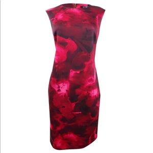 DKNY Sheath Scuba Red Floral Dress
